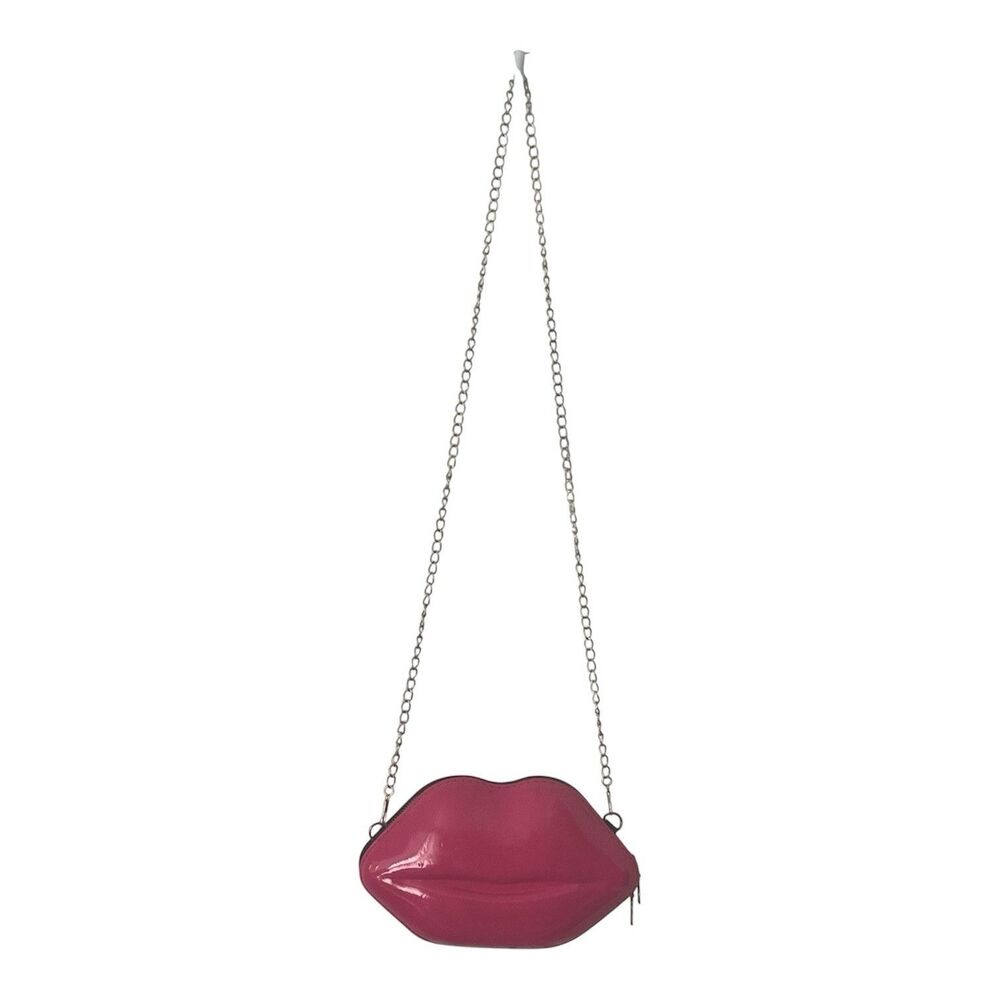 Novelty Lips Crossbody Bag Hot Pink Patent Convertible Clutch Purse